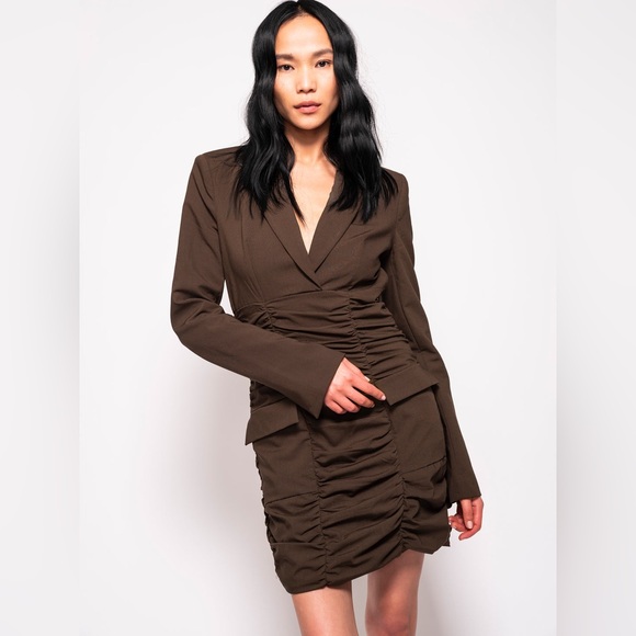 brown blazer dress zara Zara - Oversized Double Weave Striped Blazer - Brown / Ecru - Xs-S